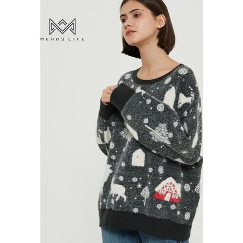 MERRYLIFE Women Christmas Knit Long Sleeve Sweater Crewneck Cardigan Loose fit Pullover Christmas Sweater Xmas Pullover Sweater