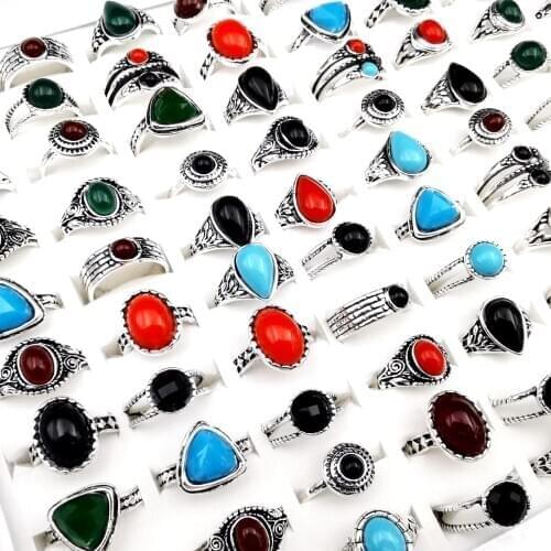 MIXMAX 100pcs/Lot Womens Ring Mix Styles Antique Silver Color Fashion Girls Finger Rings Party Gifts Wholesale Bulk