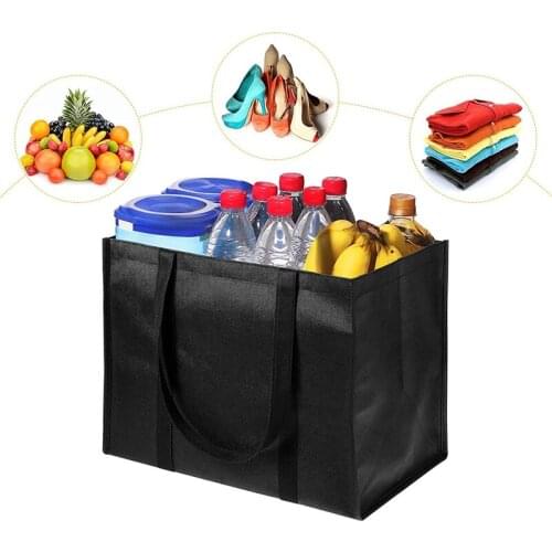 10 Pieces Heavy Duty Kitchen Reusable Grocery Bags, Durable Shopping Tote with Handle, Stands Upright, Foldable (Black)