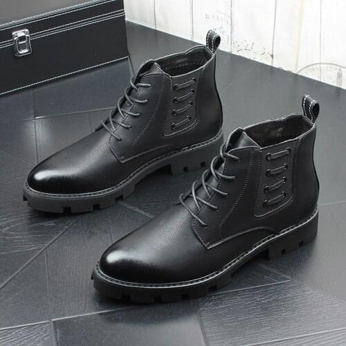 England style mens fashion cowboy boots trend handsome natural leather shoes black platform boot spring autumn ankle botas mans