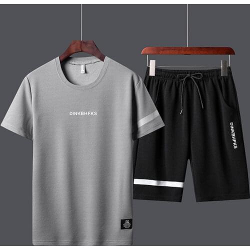 2021 Summer New Mens T-shirt + Shorts Set Breathable Casual T shirt Running Set Fashion Harajuku Printed Male Sport Suit