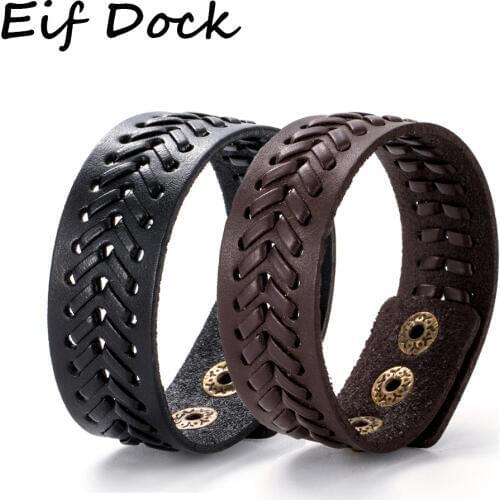 Eif Dock Vintage Punk Retro Black Leather Bracelet Male Fashion Braided Handmade Rope Wrap Bracelets & Bangles for Men