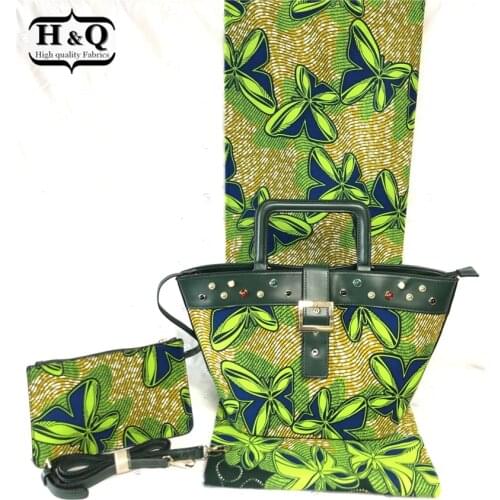 H&Q newest african wax bag three-piece high qualilty big handbag and small purse matching 6 yards 100% cotton wax african fabric