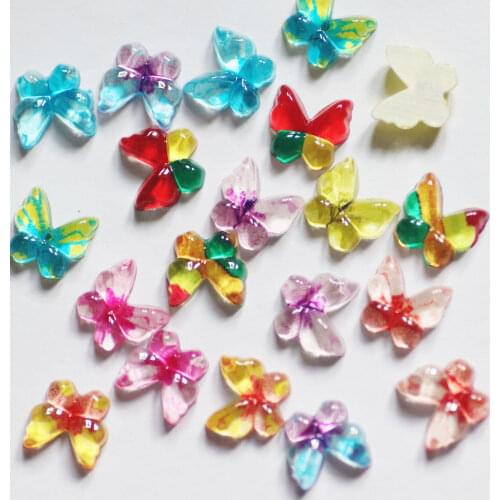 New 30pcs 10mm resin lovely Colorful butterflies mix resin Flat back rhinestone appliques rhinestone craft DIY Wedding scrapbook