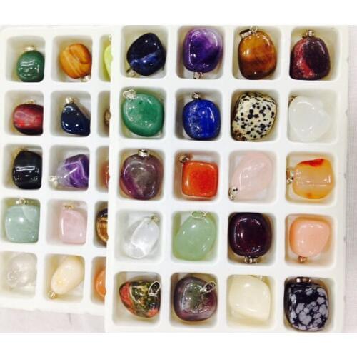 20pcs Natural Semi-precious Stone Pendants Mixed color Nuggets 18-25mm