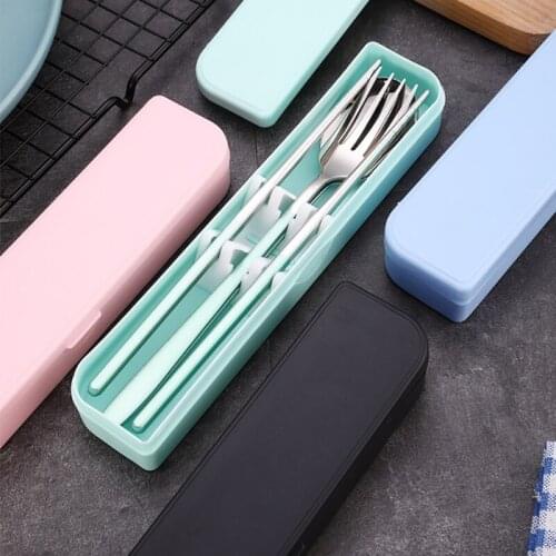 Portable Cutlery Set Outdoor Camping Picnic BBQ Travel Home Stainless Steel Spoon Fork Tableware With Box 4 Types