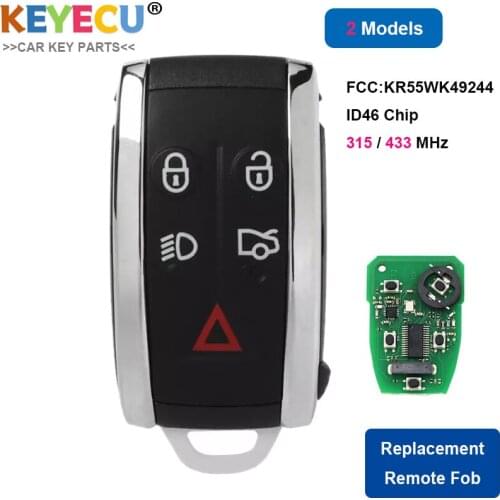 KEYECU 2 Pieces Smart Remote Control Car Key for Jaguar XK XKR XF XFR, FOB 5 Buttons - 315MHz/ 433MHz - KR55WK45694/ KR55WK49244