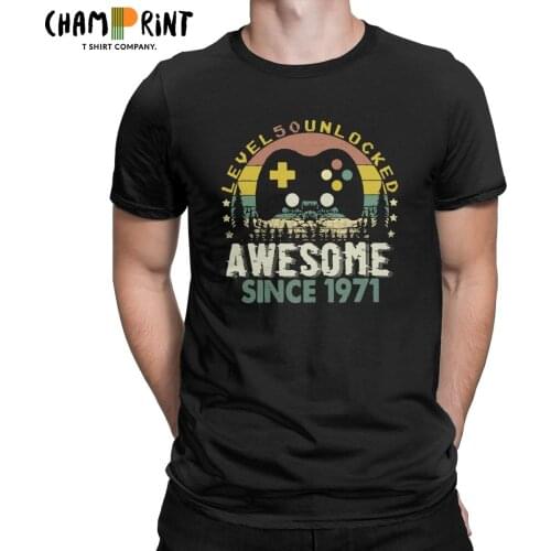 Level 50 Unlocked Awesome 1971 Video Game 50th Birthday T Shirts for Men 100% Cotton Funny T-Shirt Tees Clothing Plus Size