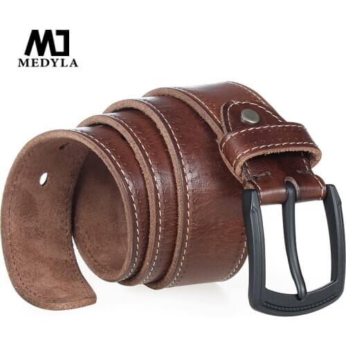 MEDYLA Genuine Leather Men Belt High Quality Luxury Strap Classic Vintage Pin Buckle Male Belt Jeans Belt for Men No interlayer