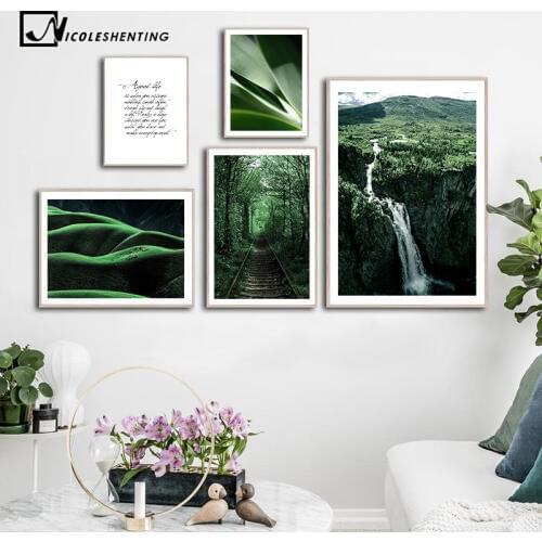 Scandinavian Natural Scenery Poster Nordic Print Forest Path Waterfall Landscape Wall Art Canvas Painting Picture Modern Decor