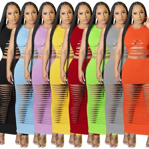 Chiclover Sexy Two Piece Set Wholesale Items Sleeveless Street Skirts Sets Holed Bodycon Outfit 2021 Fashione Women Dropshipping