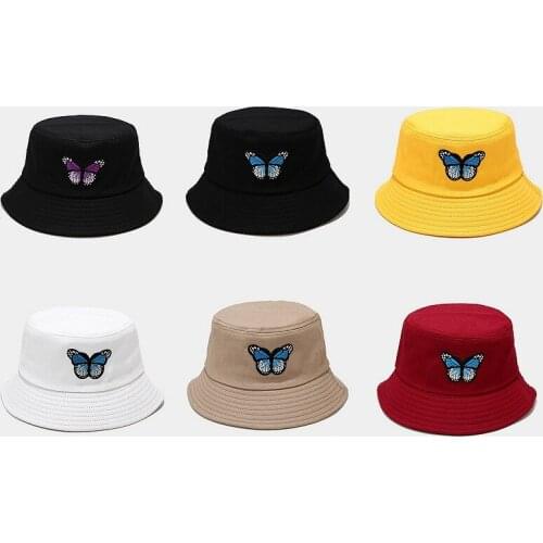 Man Woman Butterfly Bucket Hat Candy Color Cotton Fisherman Hat Folded Windproof Panama Fashion Cycling Hunting Caps