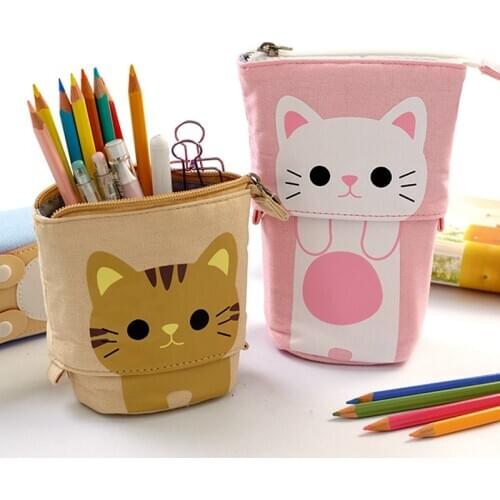 Student Cute Pencil Case Retractable Pencilcase Kawaii Canvas Pencil Bag for Girls Children Cute Pencil Holder Bag School Supply
