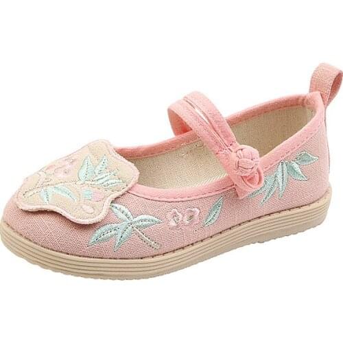New Spring and Aumtumn Girls Embroidered Shoes Breathable Ethnic Style Childrens Casual Princess Soft -sole Shoes 25-36