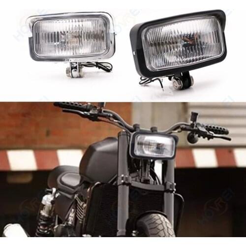 Universal 55W Chrome black Vintage Motorcycle Square front Headlight Retro head Lamp for Cafe Racer Bobber Triumph Cruiser