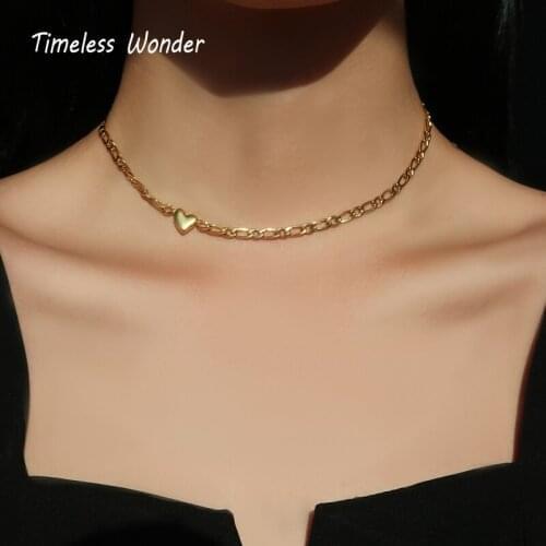 Timeless Wonder Titanium Heart Pave Chains Necklace Women Stainless Steel Jewelry Kpop Designer Top Emo Ins Sweet Goth Rare 3021