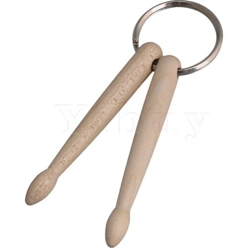 Yibuy 8cm Mini Natural Wood Drum 2 Stick Keychain for Musical Instrument Decor