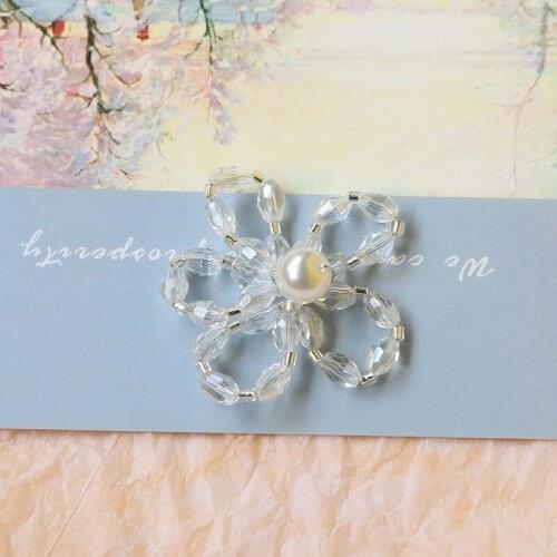 Clear Glass Crystal Beading Jewelry Flowers with Pearl Core Ornament Accessories Necklace Pendant 20pcs 37*37mm Earring Charms