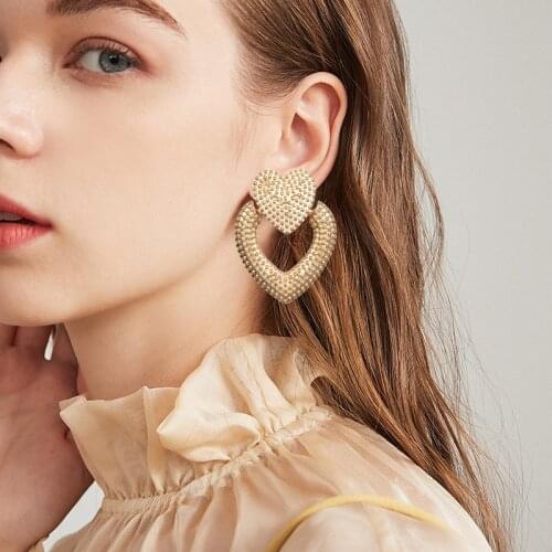 European Brand Statement Jewelry Hollow Heart Earrings Geometric Metal Earrings for Women Za Gold Vintage Earrings Punk