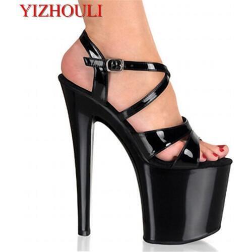 20cm Black high heel shoes with thick bottom dazzling lady tide, sexy fish mouth peep-toe Dance Shoes