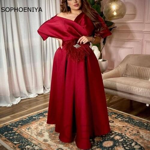 New Arrival V Neck Burgundy Evening dress 2021 Caftan Dubai Evening gown abiye dinner dresses for women Vestidos de noche