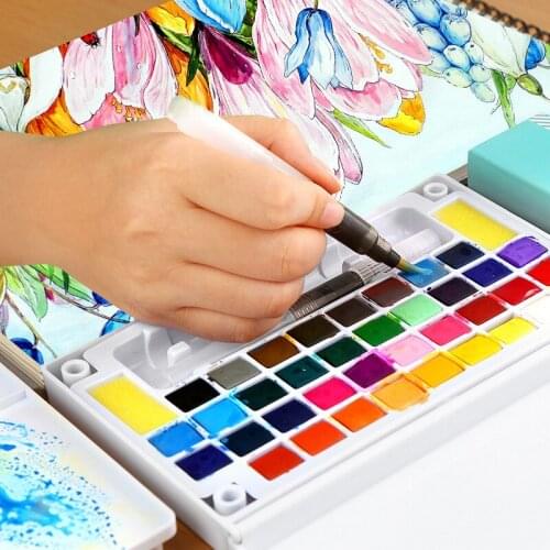 12/18/24/36 Colors Portable Travel Solid Pigment Watercolor Paints Set With Water Color Brush Pen For Painting Art Supplies