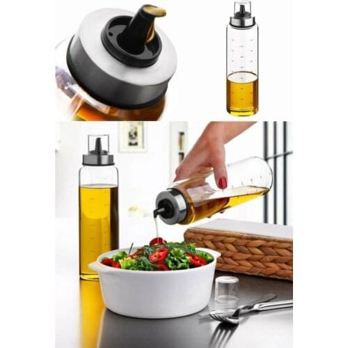 2 Pieces Glass 500 ml Smart Oil Pot-Vinegar-Sauce Bowl-Lemon Dispenser No-spill Kitchen Presentation Bottle