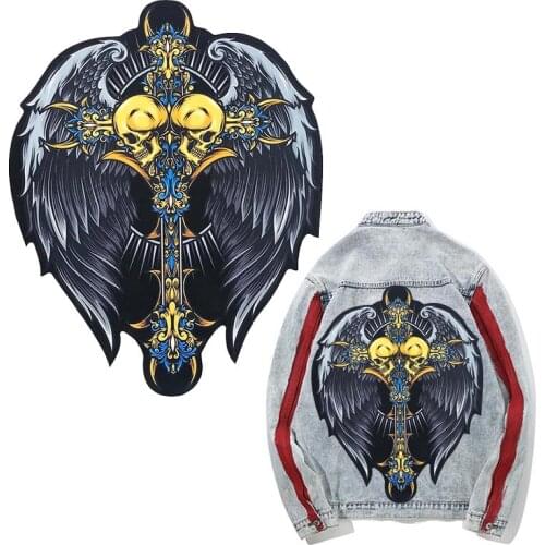 1Pcs Super Big Large Size Embroidery Applique Patches Domineering Cross Skull Sewing on Patches for Clothing Diy Patch