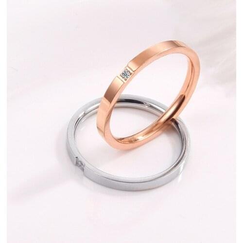 2021 New Fashion Concise Zircon Wedding Rings for Women Stainless Steel Material Rose Gold Steel color Ring Never Fade Jewelry