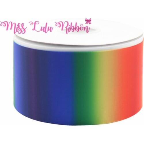 3"75mm rainbow stripe color gradient printed grosgrain ribbon 22mm 38mm/elastic ribbon handmade hair bows party decoration 50yds