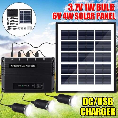 4W 6V USB Charger Home System Solar Power Panel Generator Kit with 3 LED Bulbs Light Power Bank For Indoor/Outdoor Lighting