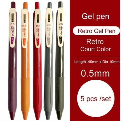 5pcs/Set Retro Solid Color Press Gel Pen Student Mark Multicolor Pen Hand Account Signature Pen School Office Learning Supplies