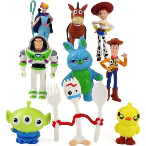 9pcs Toy Story Figure Woody Buzz Lightyear Forky Jessie Bo Peep Bunny Ducky Bullseye Horse Squeeze Aliens Model Toys