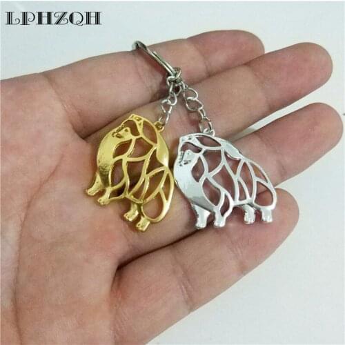 LPHZQH Fashion Cute Pomeranian Dog Keychains Women Bag Charm Pendant Accessory Car Key Ring Pet Jewelry Gold Color Color