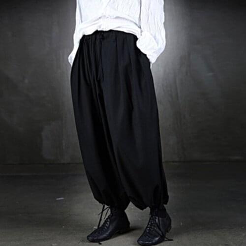 New Korean mens Korean edition of alternative fashion loose lacing can be bound feet fashion wide leg trousers