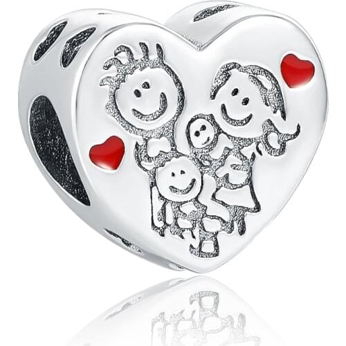 2021 925 Sterling Silver Cartoon Family Dad Mom Kids Heart Charm Beads Fit Original Pandora Charms Silver 925 Bracelet Wholesale