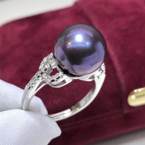 D109 Fine Jewelry 925 Sterling Silver Natural Fresh Water Purple Peals 10-9mm Rings for Women Fine Pearls Rings