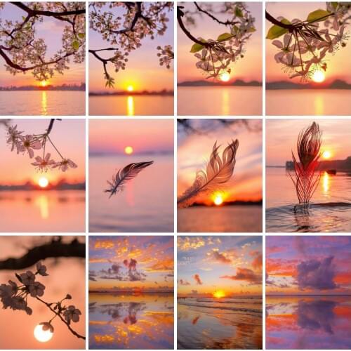 EverShine 5D Diamond Painting Sunset Cross Stitch Diamnd Embroidery Landscape Picture Rhinestones Bead Picture Kits Wall Decor