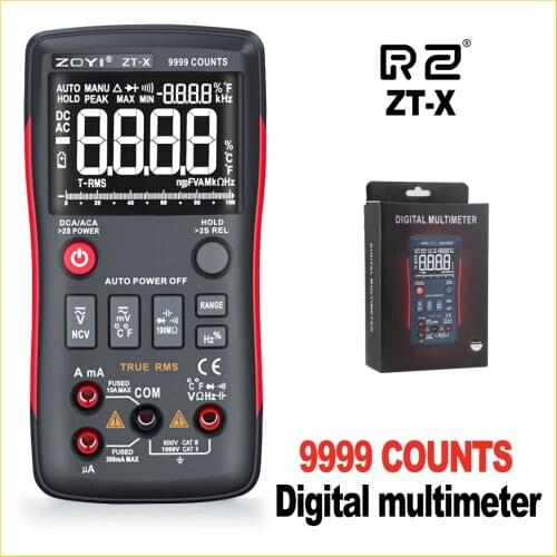 True-RMS AUTO Range Digital Multimeter AC/DC Voltmeter Ammeter 9999 counts NCV HOLD LCD backlight display ZT-X