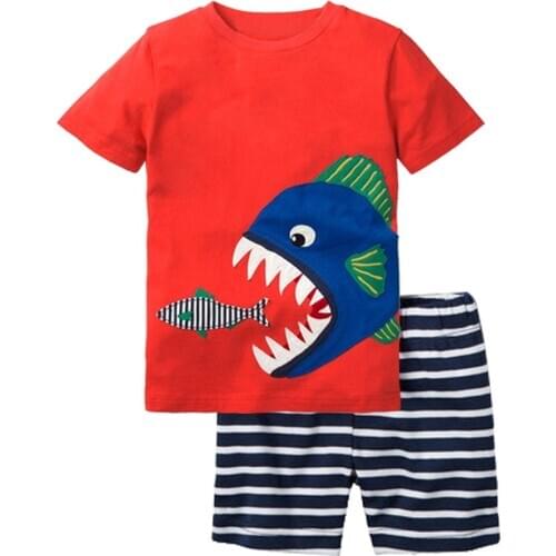 Shark Fish Baby Boy Clothes Set Toddler Tee Shirts Pant 2-Piece Clothing Suit Children Outfit Cotton Kids Short Pants Tops 1-5Y