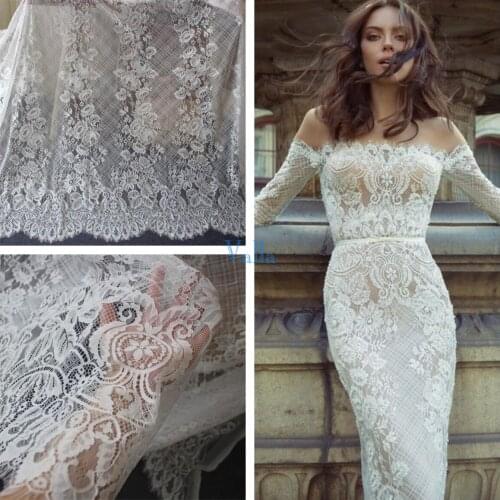 1 Piece=1.5*3 Meters Width 1.5 Meters Length 3 Meters Eyelash Chantilly Lace Fabric Quality For Wedding Gowns