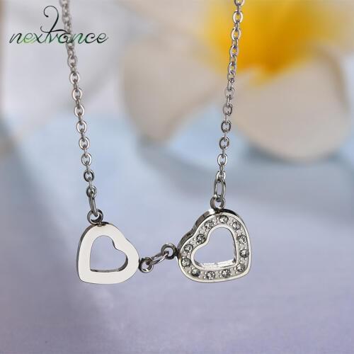 Nextvance Stainless Steel Fashion Heart Pendant Necklace Cubic Zirconia Clavicle Choker Love Necklaces For Girlfriend