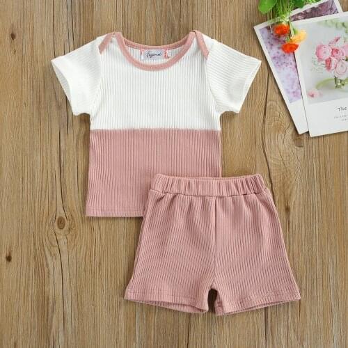 Pudcoco Newborn Baby Girls Fashion 2-piece Outfit Set Short Sleeve Patchwork Tops+Shorts Set for Kids Girls