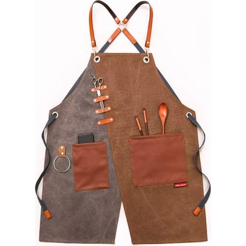 Stainproof Adjustable Denim Chef Aprons Waterproof Pinafore with Two Pockets Supermarket Hairdresser Bib Garden