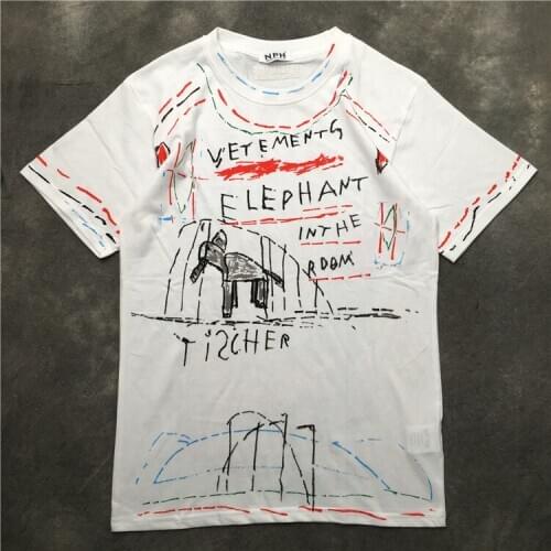 New Novelty T Shirts VETEMENTS Elephant Graffiti T Shirts T-Shirt Hip Hop Skateboard Street Cotton T-Shirts Tee Top kenye S-XXL