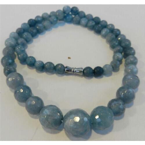 New 6-14mm Brazilian Aquamarine Faceted Gems Round Beads Necklace