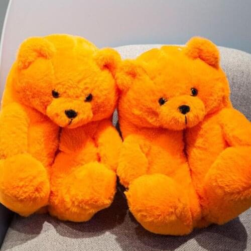 Womens Gift Charmingly Naive Teddy Bear Furry Slides Girls Bedroom Lazy Plush Warm Slippers Ladies Funny Cartoon Cotton Shoes