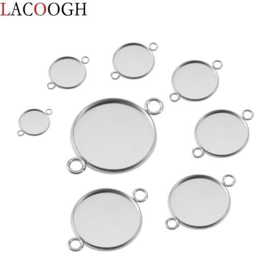 30pcs 6/8/10/12/14/16/18/20/25mm Stainless Steel Pendant Blank Base Double Hole Cabochon Settings Bezel Trays DIY Jewelry Making