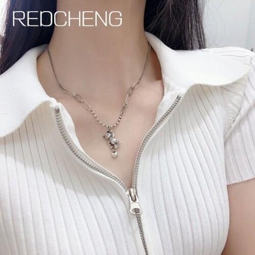 REDCHENG 925 Sterling Silver Chain Necklaces for Women New Fashion Simple Chic Cute Bear LOVE Heart Birthday Fine Jewelry Gifts