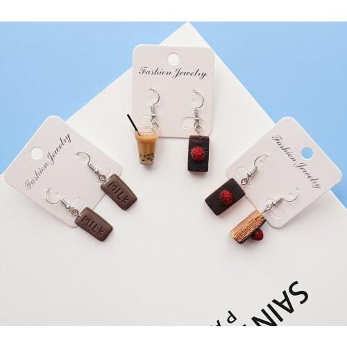 Strawberry Cake, Pearl Milk Tea Drop Earrings For Women Girls DIY Handmade Creative Dangle Earrings Jewelry Accessaries